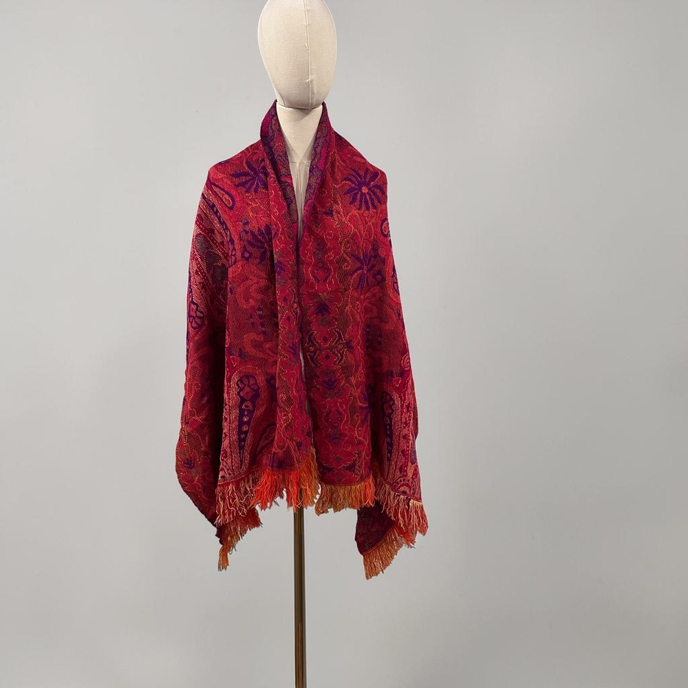 Soft Touch Paisley Fringed Pashmina Shawl Scarf Pink Orange One Size Women